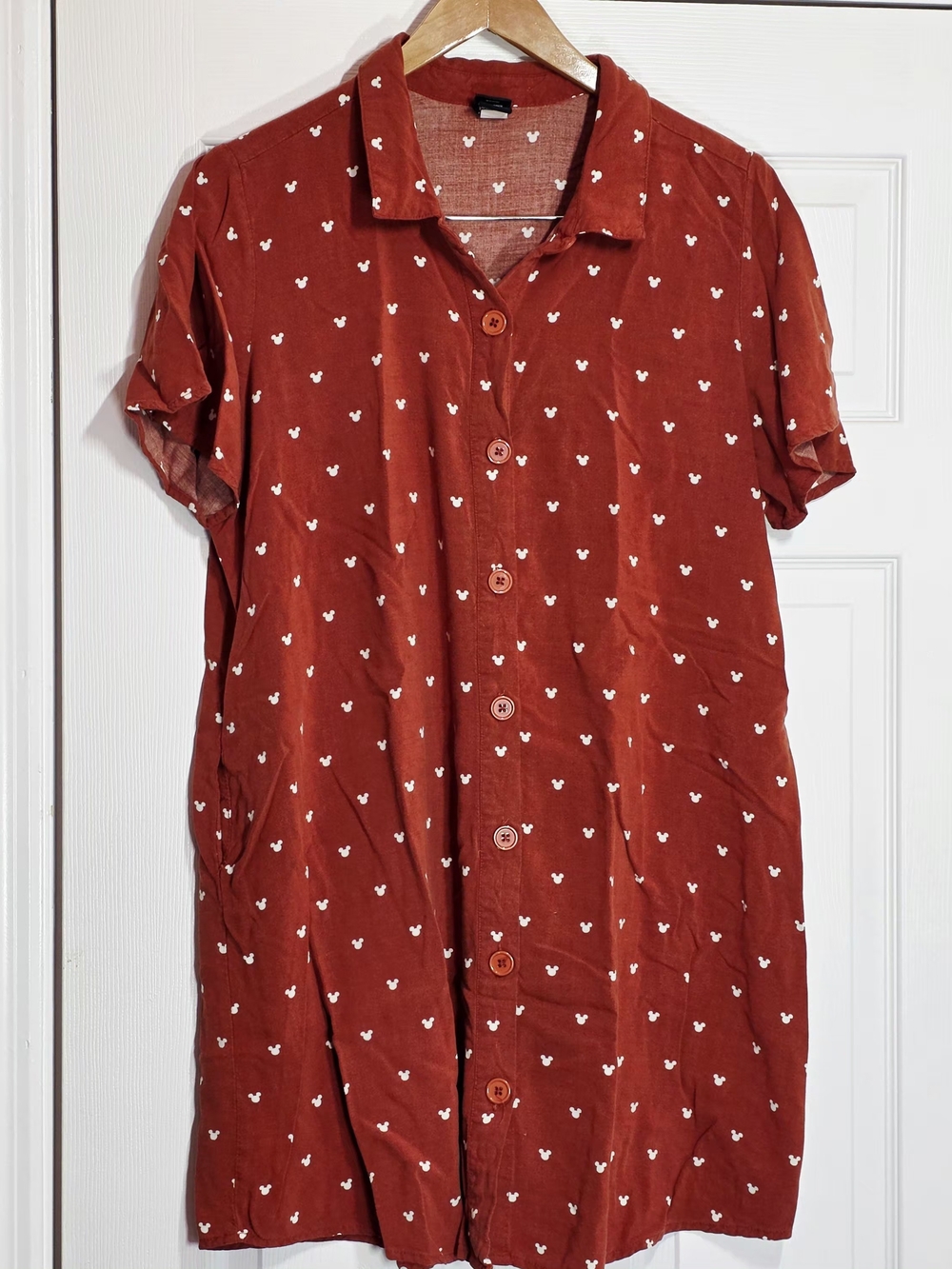 Disney Womens Shirt Dress Short Sleeve Button Down Mickey Mouse Orange Size 2X